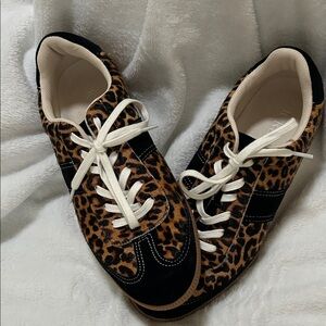 J. Crew Field calf hair Leopard Print Sneakers with Black Accents